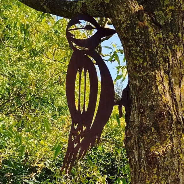 RW Norfolk Rusty Metal Woodpecker Garden Decoration, Brown