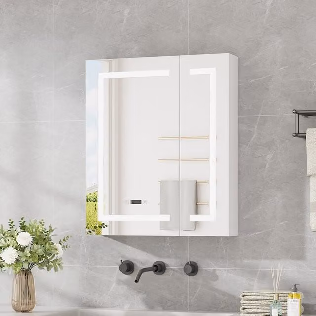 Lifeideas White Wall Mounted Bathroom LED Cabinet Mirror with Shaver Socket and Integrated Lighting