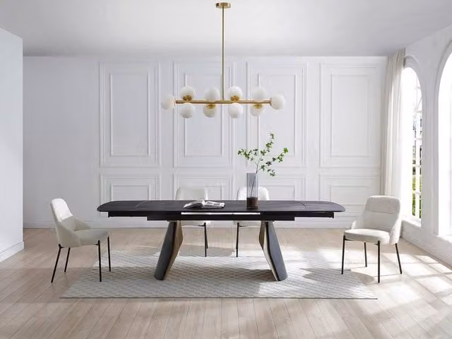 Vente-unique Modern White Glass and Gold Metal Chandelier with 10 Globes, W: 94 cm, D: 23 cm, H: 88 cm