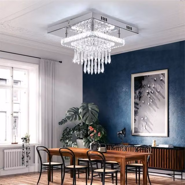 Nordara Modern Square LED Crystal Ceiling Light in Silver – 1