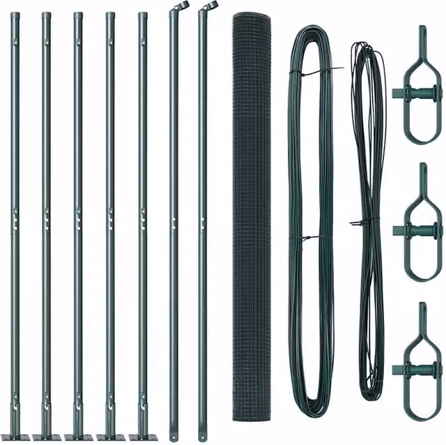 Berkfield Home Green Powder-Coated Steel Welded Wire Fence with 7 Flanged Posts, W: 10 m, H: 1.4 m – 1