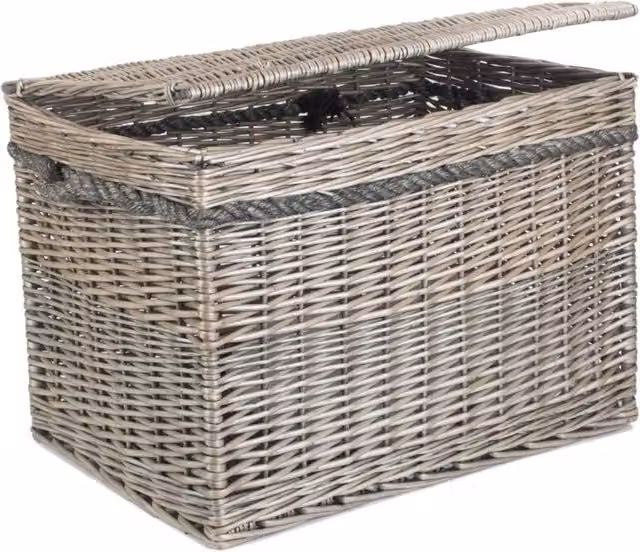 Red Hamper Antique Wash Wicker Unlined Square Storage Basket in Brown, Grey and Red
