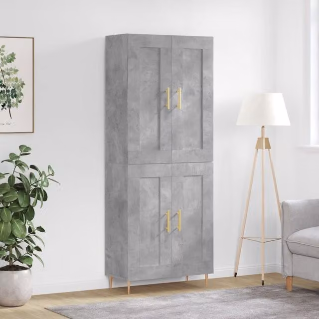 Berkfield Home Modern Wall Mounted Highboard in Concrete Grey, W: 69.5 cm, D: 34 cm, H: 180 cm
