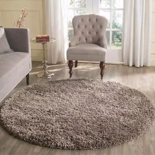 Serdim Rugs Round Plain Shaggy Living Room Rug, Beige, Diameter: 120 cm – 1