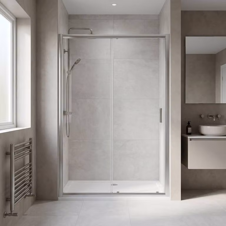 Balterley Ellenhall 8mm Glass Reversible Sliding Shower Door, Silver, Width: 120 cm