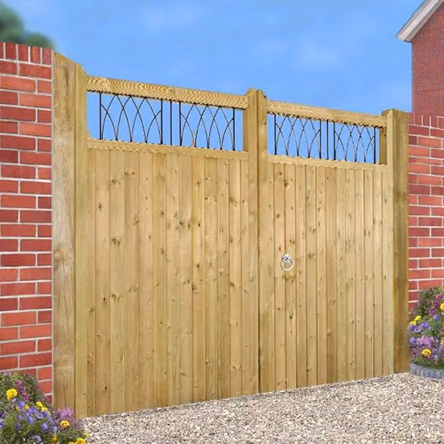 Burbage Iron Craft Windsor Tall Double Driveway Gate in Brown, W: 240 cm, H: 180 cm