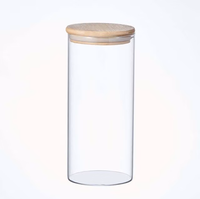 Eden & Willow Airtight Glass Pantry Storage Jar with Bamboo Lid, Transparent, 1.4 l