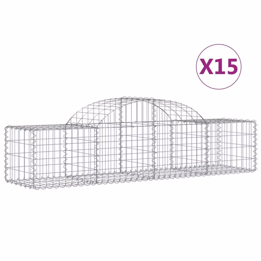Berkfield Home Arched Gabion Baskets, 15 Piece Set, Silver Galvanised Steel, W: 200 cm, D: 50 cm, H: 40/60 cm – 2