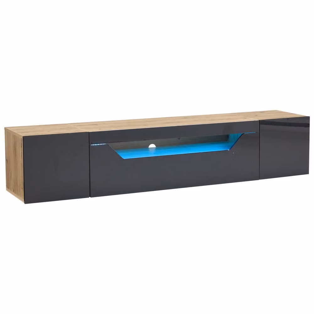 Rolipo Black High Gloss Wall Mounted Floating TV Stand with Integrated Lighting, Width: 180 cm – 7