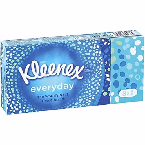 Kleenex Everyday Tissues Pocket Pack 8s, White and Blue