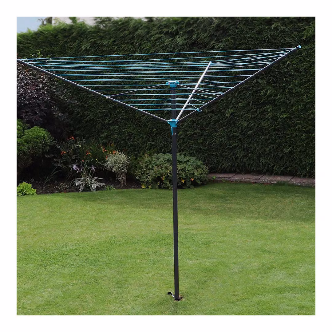 JVL 3 Arm Powder Coated Steel Rotary Airer with 45m Drying Space in Grey – 2