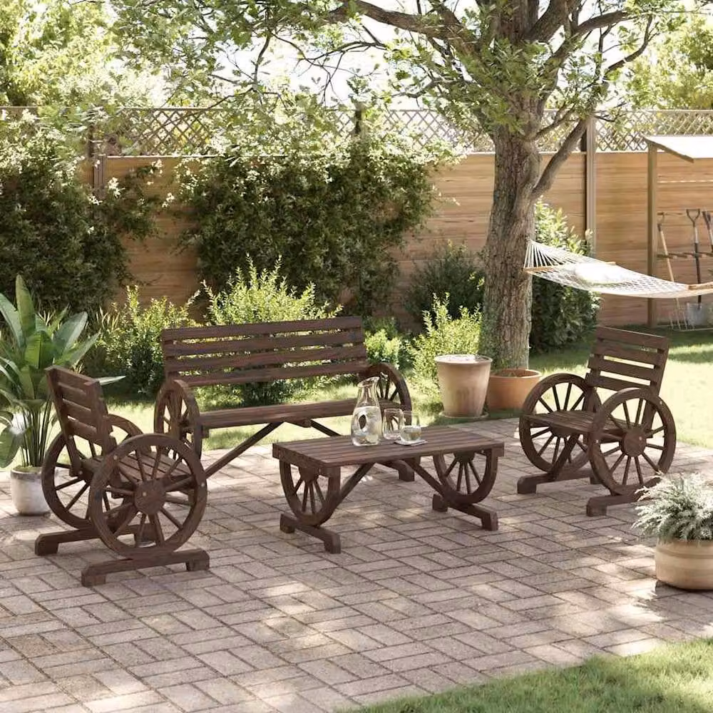 Berkfield Home 4 Piece Brown Solid Wood Fir Garden Lounge Set – 3