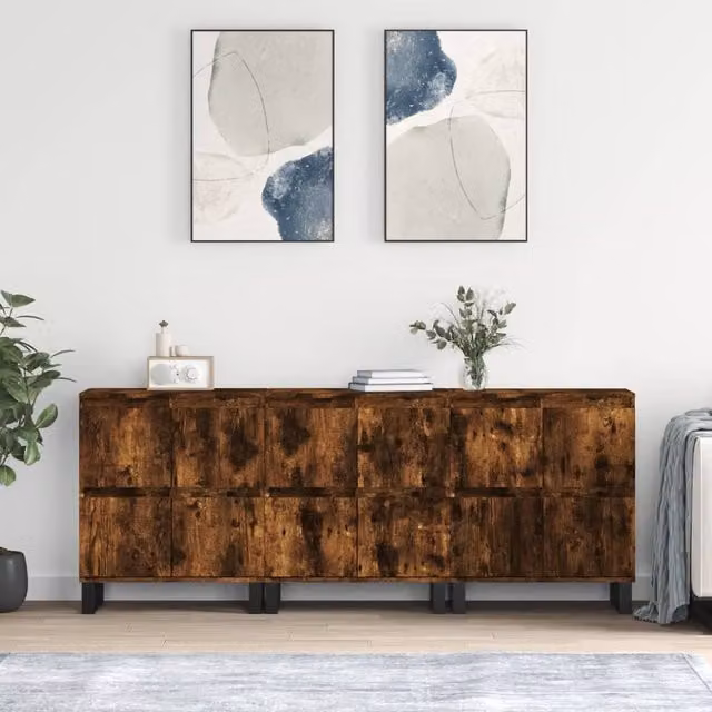 Berkfield Home Set of 3 Smoked Oak Sideboards in Brown Engineered Wood