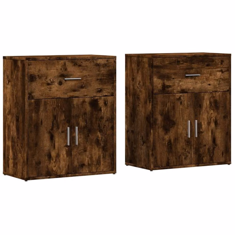 Berkfield Home Set of 2 Modern Smoked Oak Sideboards in Brown, W/D/H: 60 x 31 x 70 cm – 2