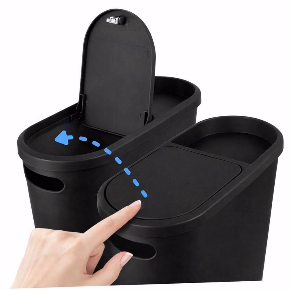FLAVORA Black Slim Touch Press Lid Plastic Bathroom Trash Bin – 3