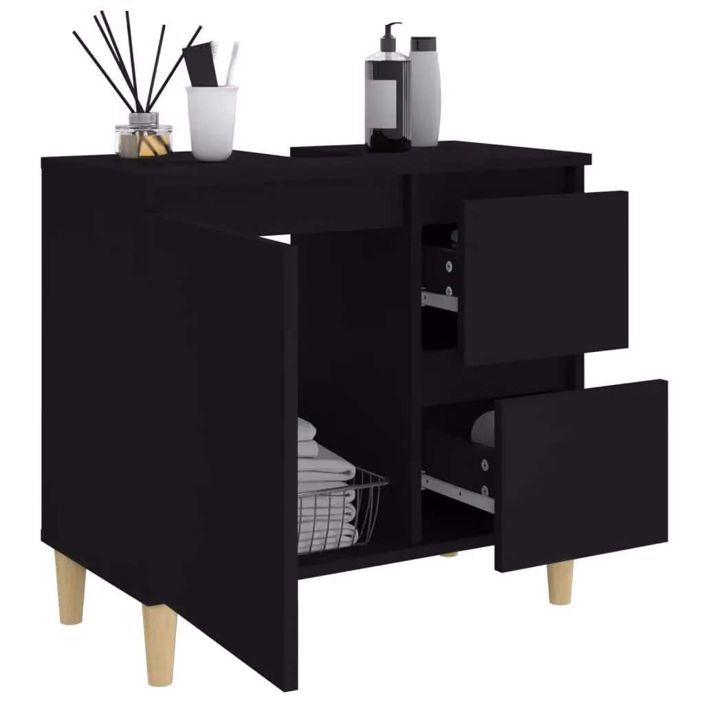 Berkfield Home Modern Black Matt Bathroom Cabinet in Engineered Wood W/D/H: 65 x 33 x 60 cm – 4
