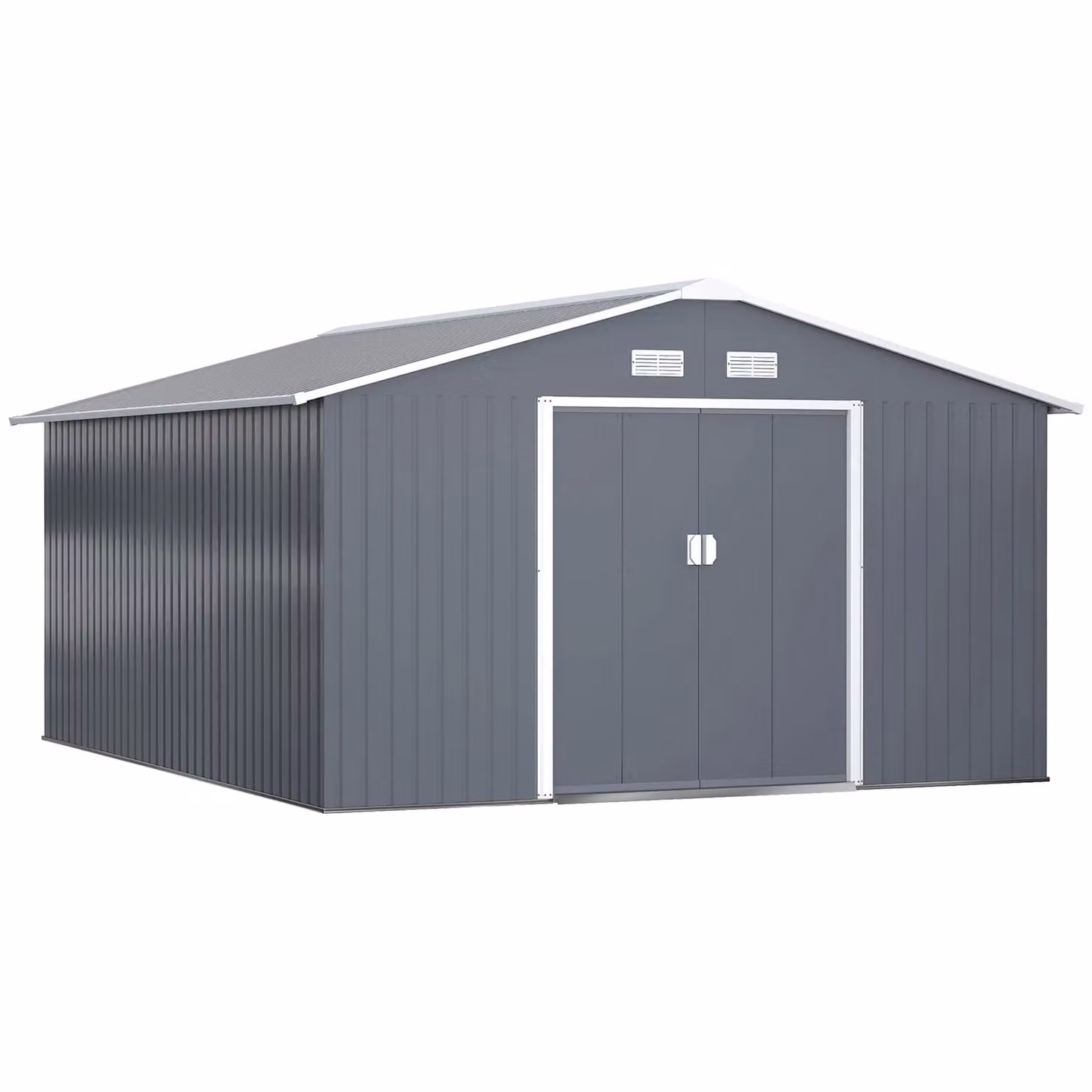Outsunny Grey Galvanised Steel Pent Garden Storage Shed with Sliding Doors and Side Vent – 3