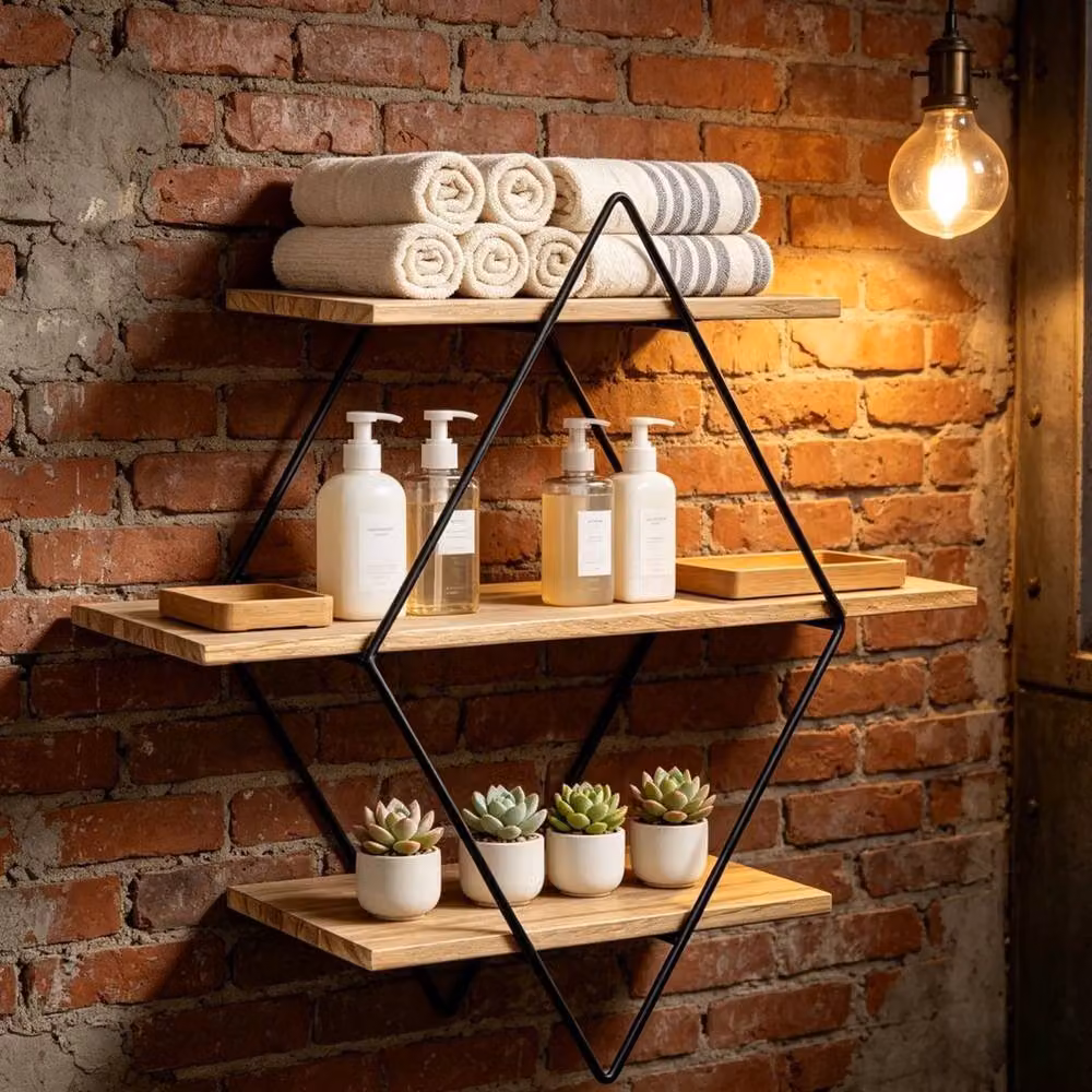 KORVIXA 3 Tier Heavy Duty Diamond Floating Ledge Wall Mounted Shelves in Brown – 4
