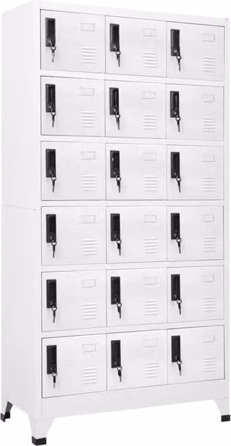 Berkfield Home White Steel Locker Cabinet with Hinged Doors, W/D/H: 90 x 40 x 180 cm