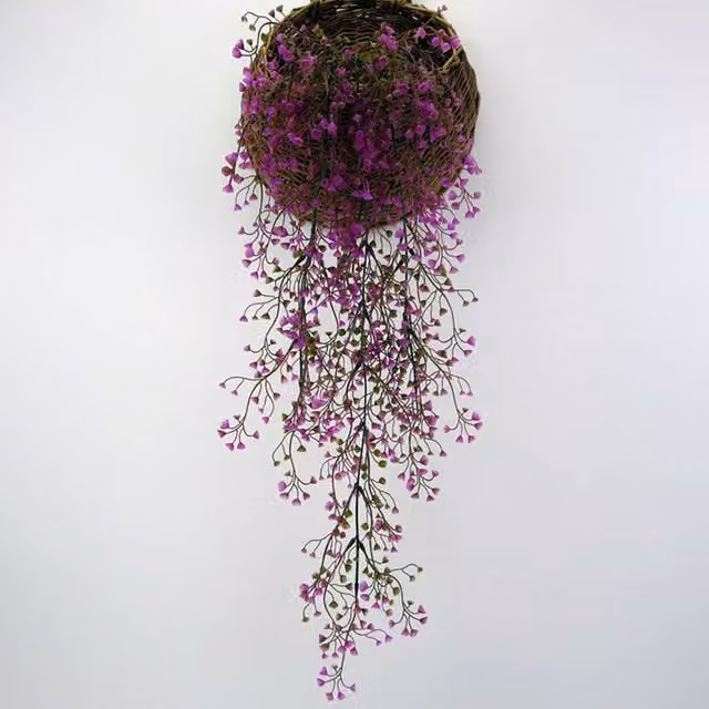 Livingandhome Artificial Hanging Vine Plants with Purple and Red Flowers