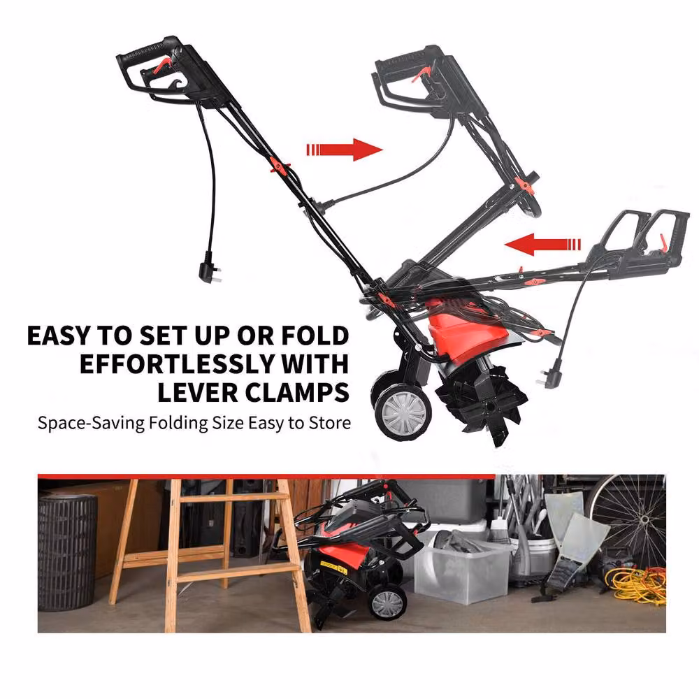 Costway 1500W Electric Tiller Garden Soil Cultivator Rotavator, Red – 8