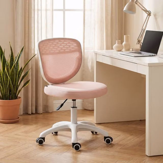 HOMCOM Armless Pink Mesh Task Chair for Home Office and Teenagers