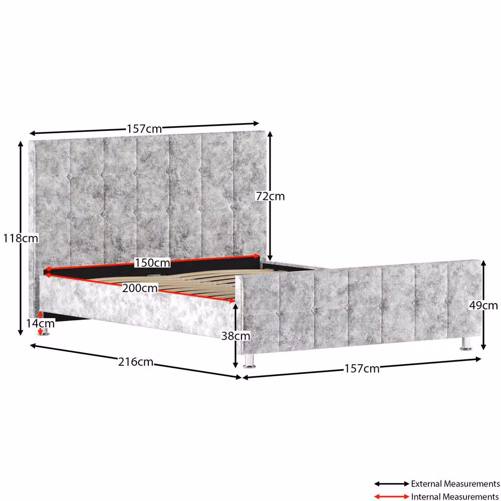 HD Designs Valentina King Size Bed Frame in Silver Velvet Fabric with Storage W/D/H: 180 x 200 cm – 5