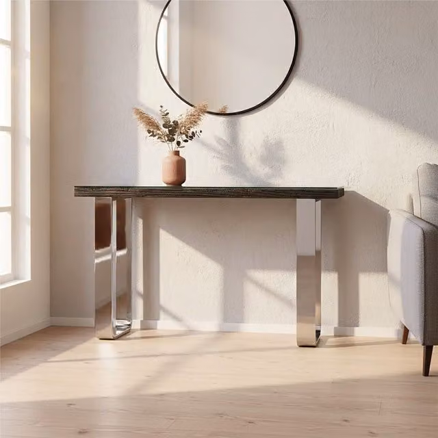 Orsina Kerala U Shaped Base Console Table in Black and Silver