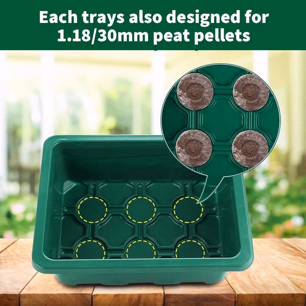 FLAVORA 10 Pack of Green 12 Hole Plastic Seed Starter Grow Trays – 4