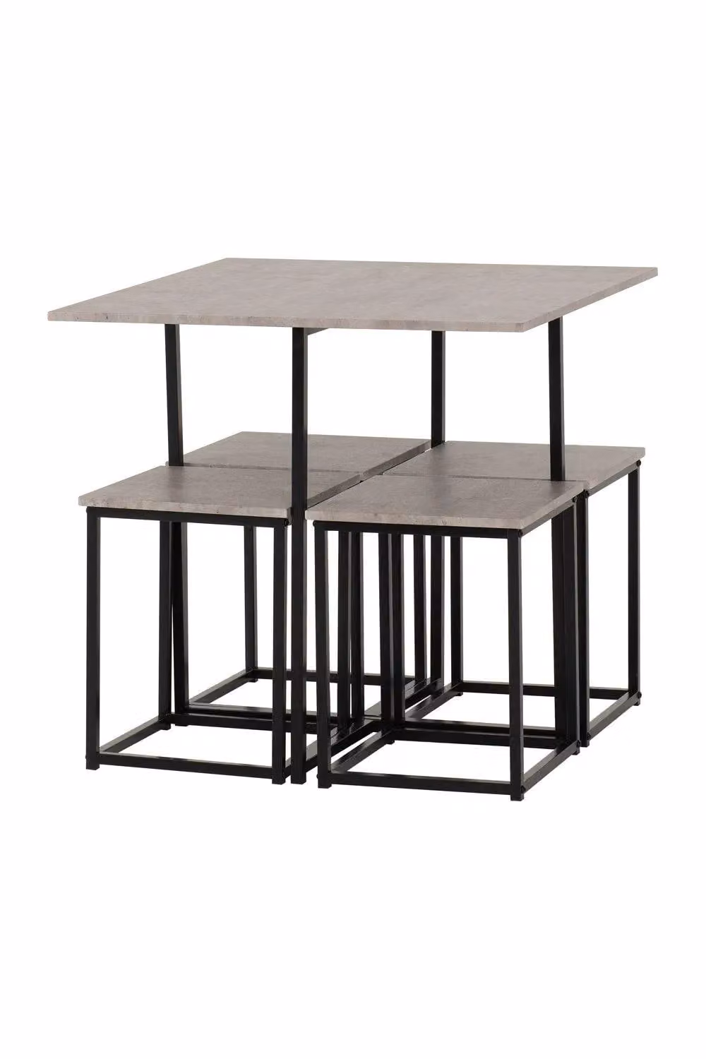 Seconique Kent Stowaway Dining Set in Stone Effect and Black with 4 Stools, W 80 cm x D 80 cm x H 76 cm – 6