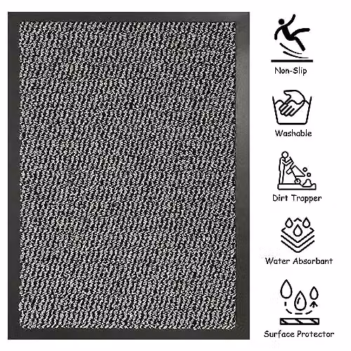 KAV Non-Slip Washable Dirt Trapper Door Mat, Grey and Black, W: 60 cm, D: 90 cm – 3