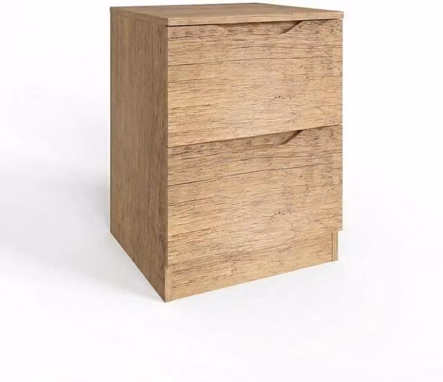 Havendro Modern Oak Effect 2 Drawer Bedside Table in Brown – 1