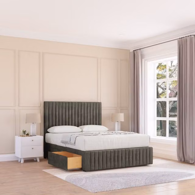 Sloomy Madison Divan Bed Base with 2 Drawers, 12 inch Footboard and 54 inch Floor Standing Headboard, Light Grey, W/D/H: 200 x 137.16 x 200 cm, Super King