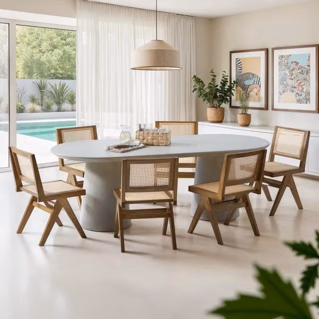 TECTAKE Set of 6 Mid-Century Dining Chairs with Rattan Backrest and Oak Wood Frame in Brown and Black, Height: 83 cm