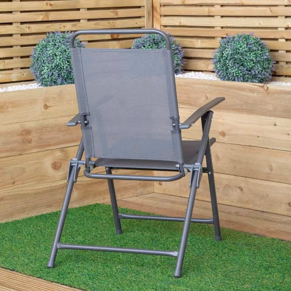 FORGEVIO Set of 6 Modern Stackable Garden Chairs in Grey with Armrests and Textilene Fabric – 2
