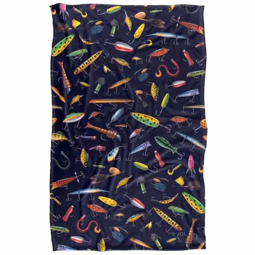 JQ Licensing Fishing Lures Pattern Super Soft Fleece Throw Blanket, Multicolour, W: 91 cm, D: 147 cm