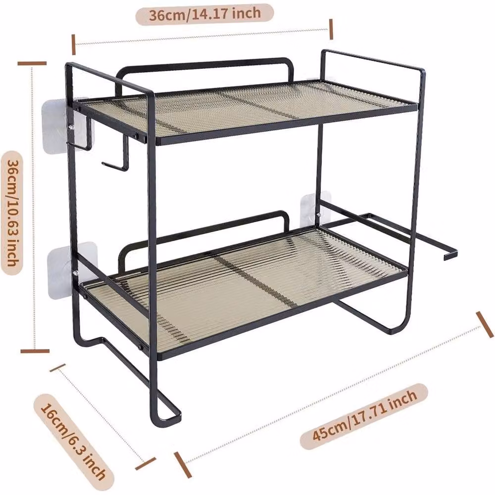 VOGREX 2-Tier Black Metal Freestanding Bathroom Storage Organizer – 2