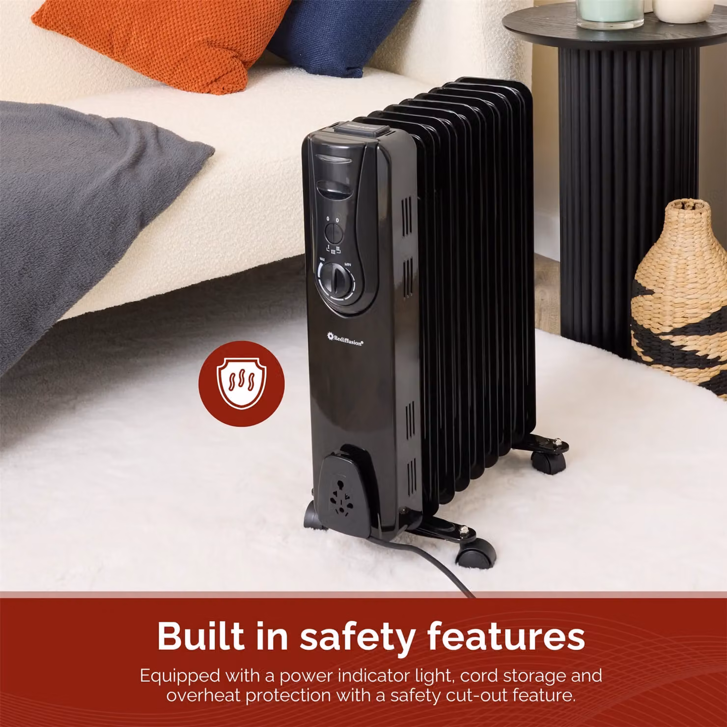 Rediffusion 2kW 9 Fin Oil Filled Radiator in Black – 3