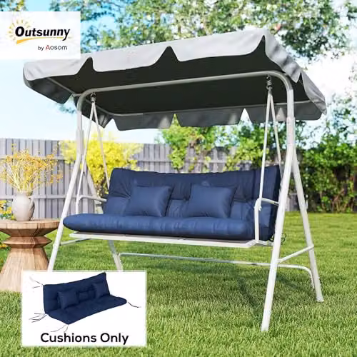 Outsunny Water Repellent Quilted Outdoor Seat and Back Cushions with 2 Pillows in Blue – 2