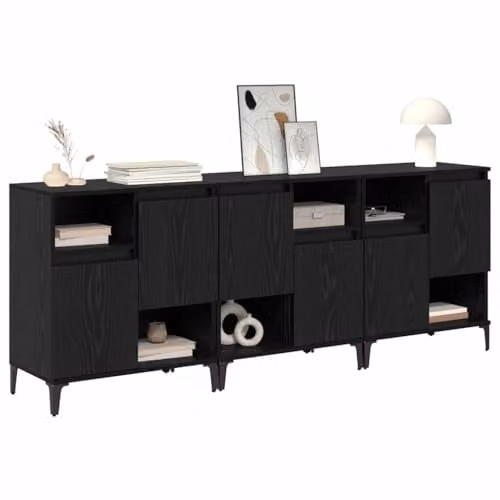 vidaXL Set of 3 Modern Sideboards in Black, W/D/H: 60 x 35 x 70 cm