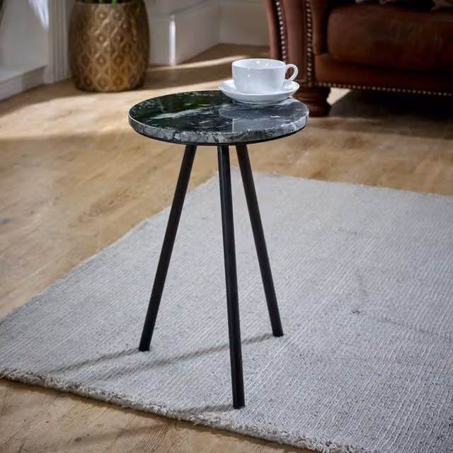 IH Design Luxor Side Table with Black Marble Top and White Metal Legs, W/D/H: 30 x 30 x 45 cm