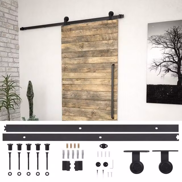 Berkfield Home SKIEN Sliding Door Hardware Kit, Matt Black Steel, 183 cm