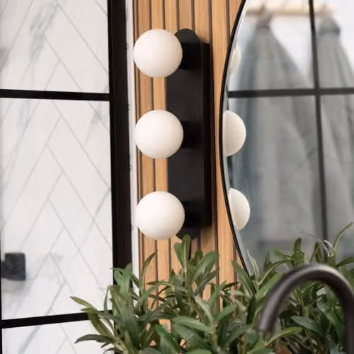 ValueLights Orbital 3 Way Matt Black Wall and Ceiling Light with Opal Glass Globe Shade and Cool White LED Bulb, IP44 Rated – 4