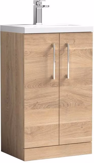 Balterley Bramshall Compact 2 Door Bleached Oak Vanity Basin Unit in Brown, W: 50 cm, H: 84 cm – 1