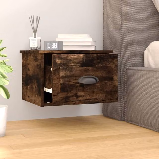 Berkfield Home Elegant Wall-mounted Bedside Cabinets, 2 Piece Set, Smoked Oak Brown, W: 41.5 cm, D: 36 cm, H: 28 cm – 1