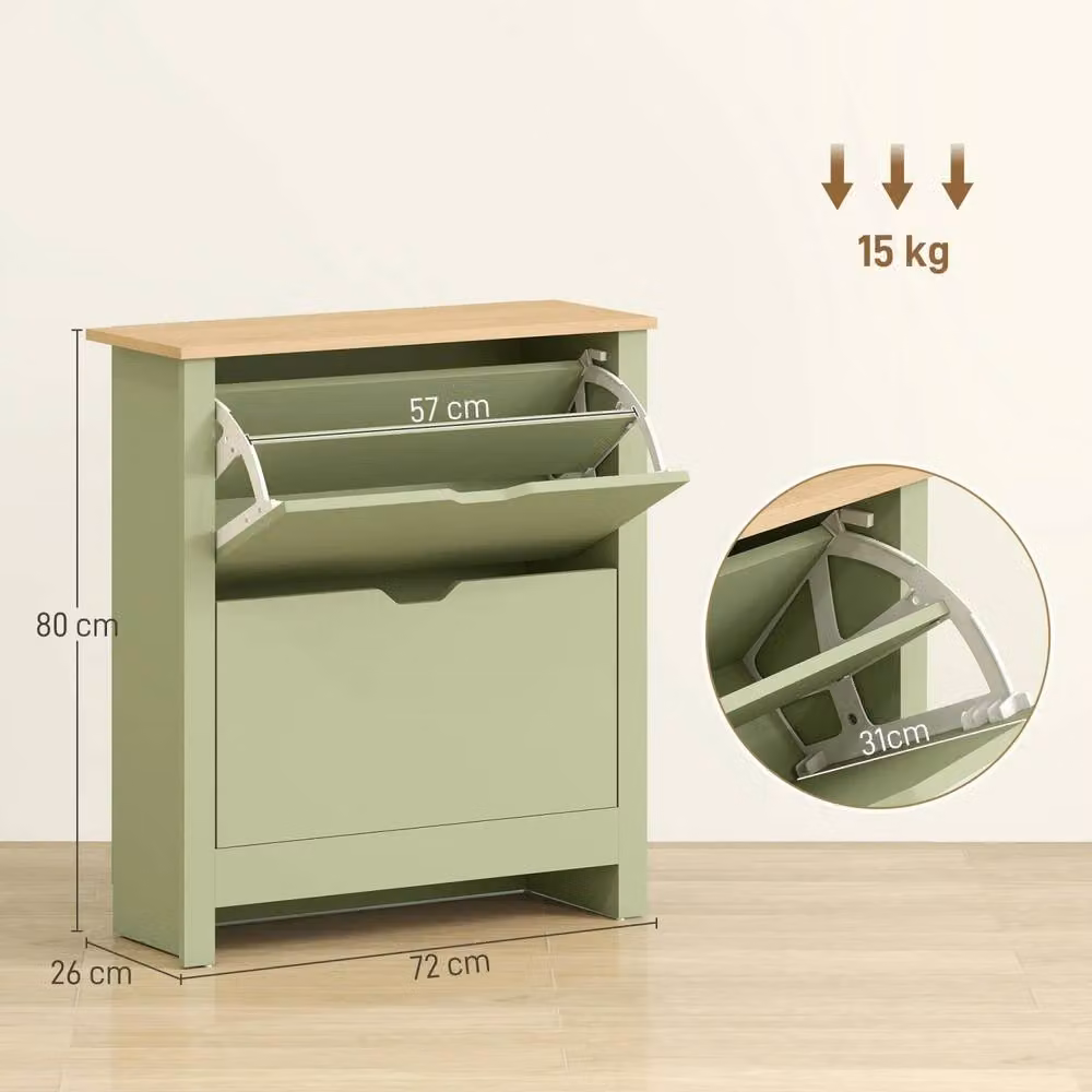 Wyld Haus Slim Green Shoe Cabinet with 2 Tilting Compartments, W/D/H: 80 x 26 x 72 cm – 3
