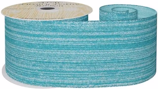 KDMD Turquoise Shimmer Thread Ribbon in Teal, Width: 6.3 cm, Length: 9.14 m