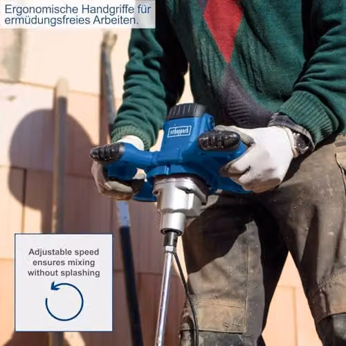 Scheppach PM1400 Variable Speed Paddle Mixer in Blue with M14 Mortar and Paint Attachment – 2