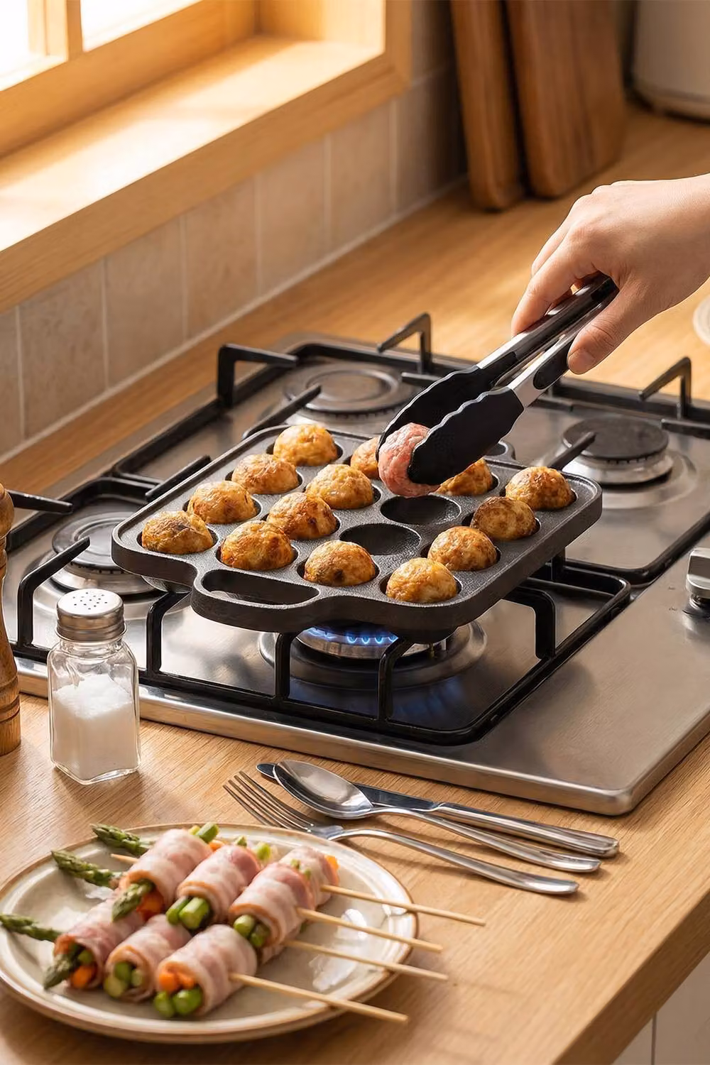 Garden Sanctuary 16-Hole Uncoated Cast Iron Takoyaki Frying Pan in Black – 2