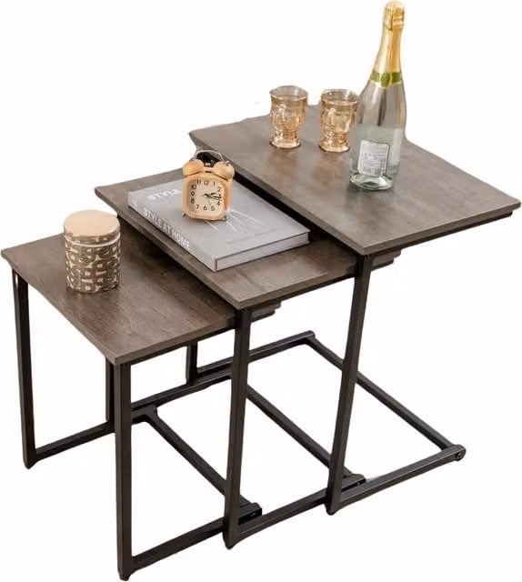 Pirlo Plush 3-Piece C-Shaped Nesting Tables in Grey Oak